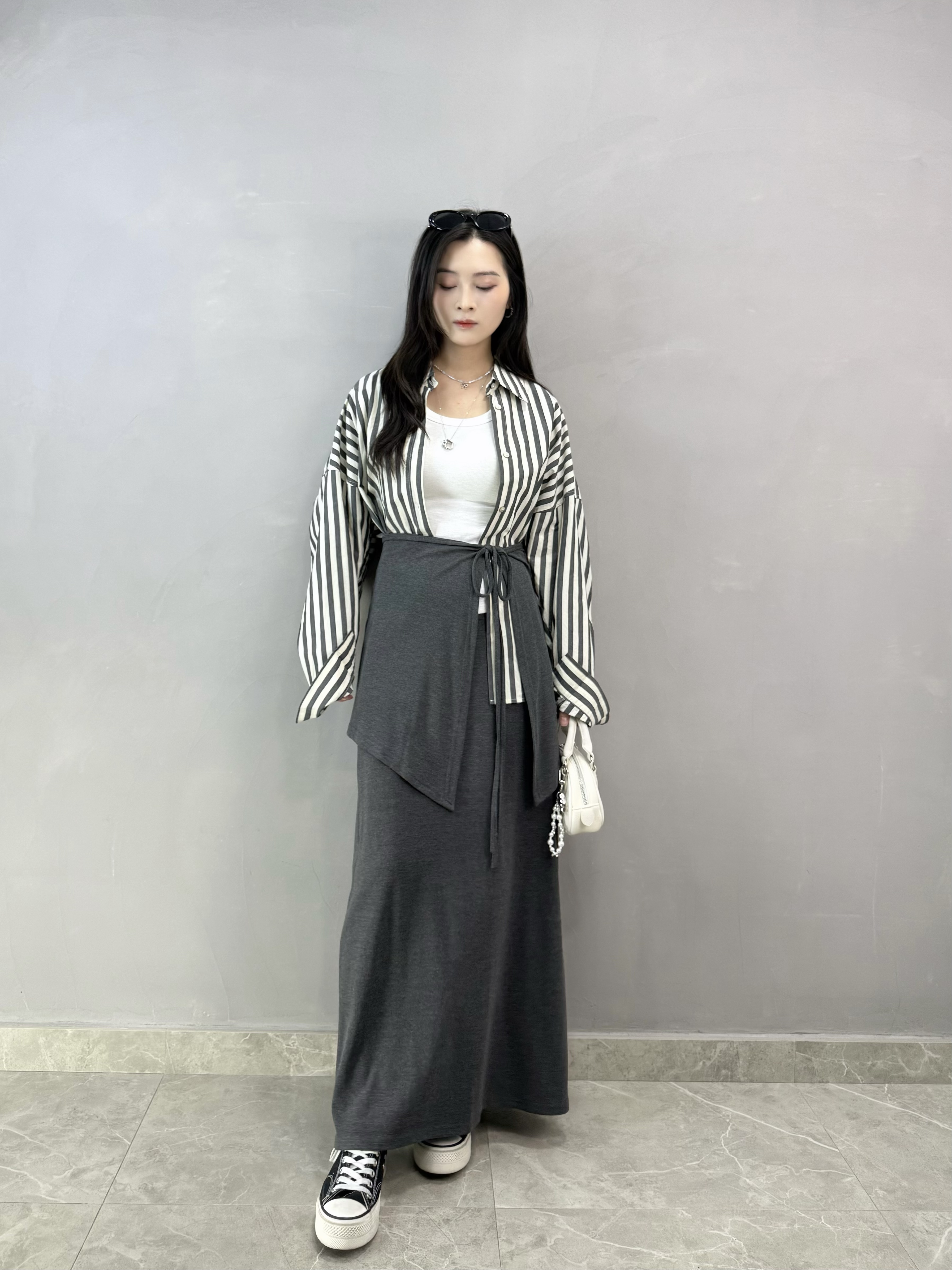 H61 拼色洗水條子恤衫