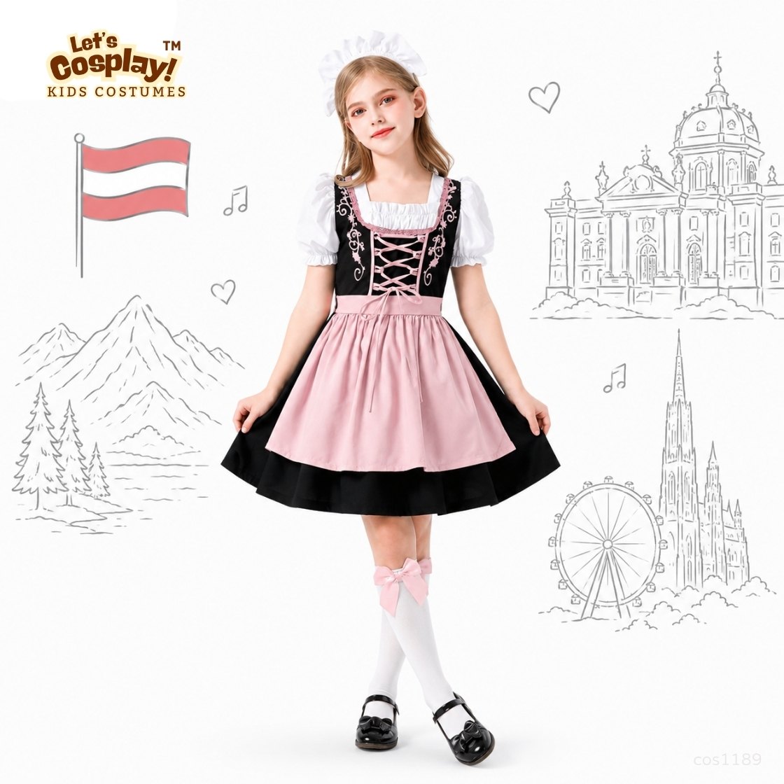 奧地利/德國民族服 兒童 Austrian/Germany Dirndl 奧地利/德國傳統服裝 國際文化日 World Culture Day 學校表演服 女童民族服 香港現貨 Lets Cosplay