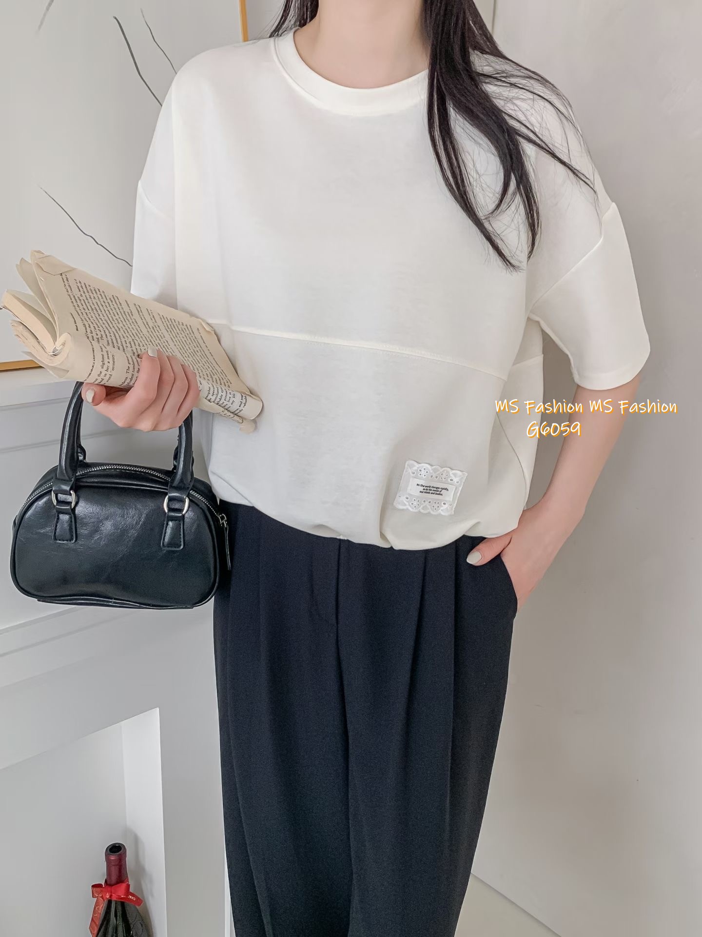 G6059 韓國🇰🇷淨色通花章仔top