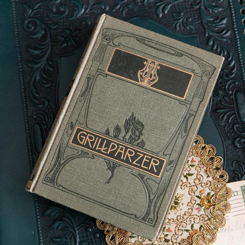 Antique Turn of 20th Century Rich Art Nouveau /Art Deco Graphic Franz Grillparzer's German Book Set of 2 (MW117)