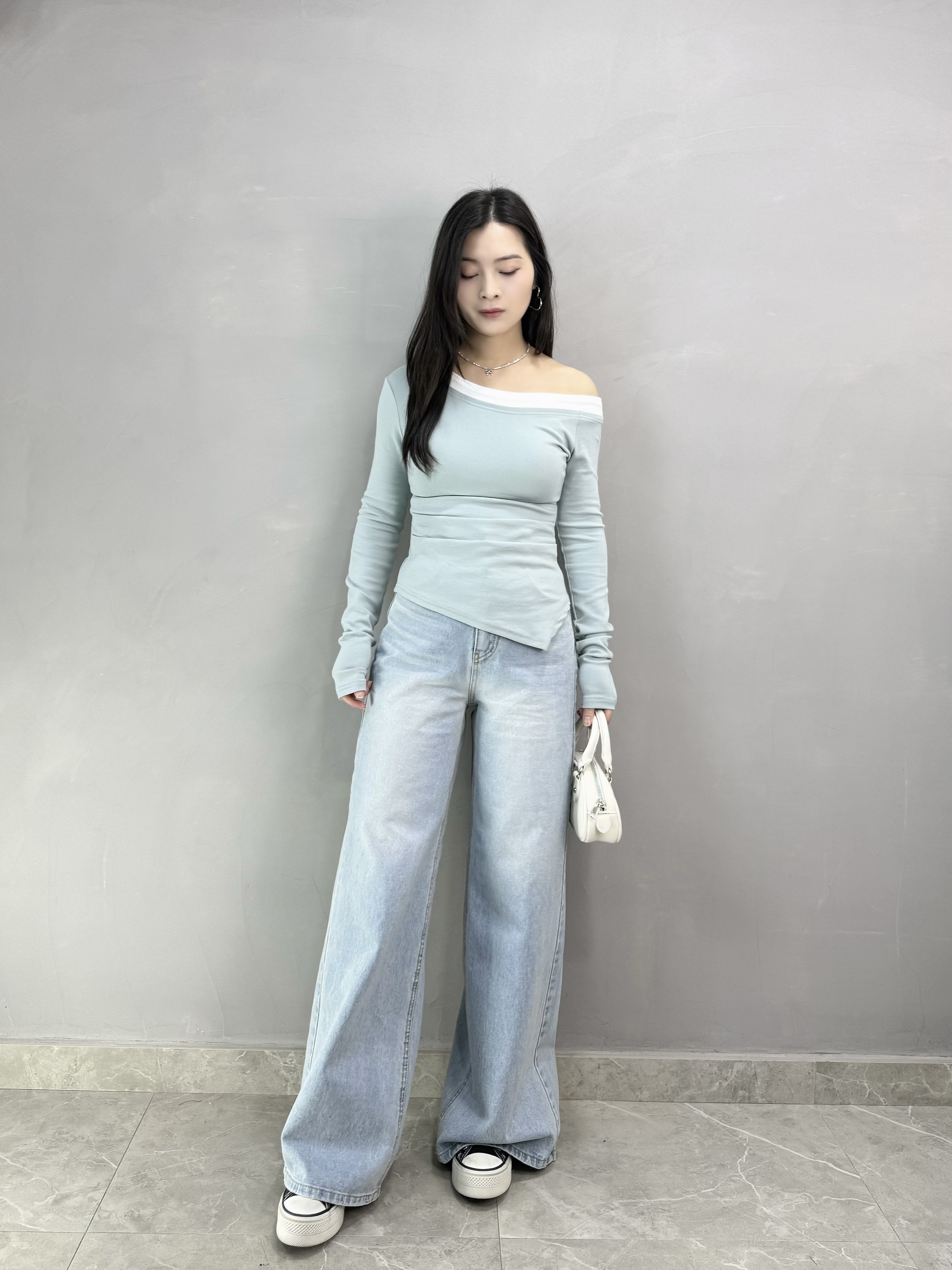 G65 拼色領彈性露膊Tee