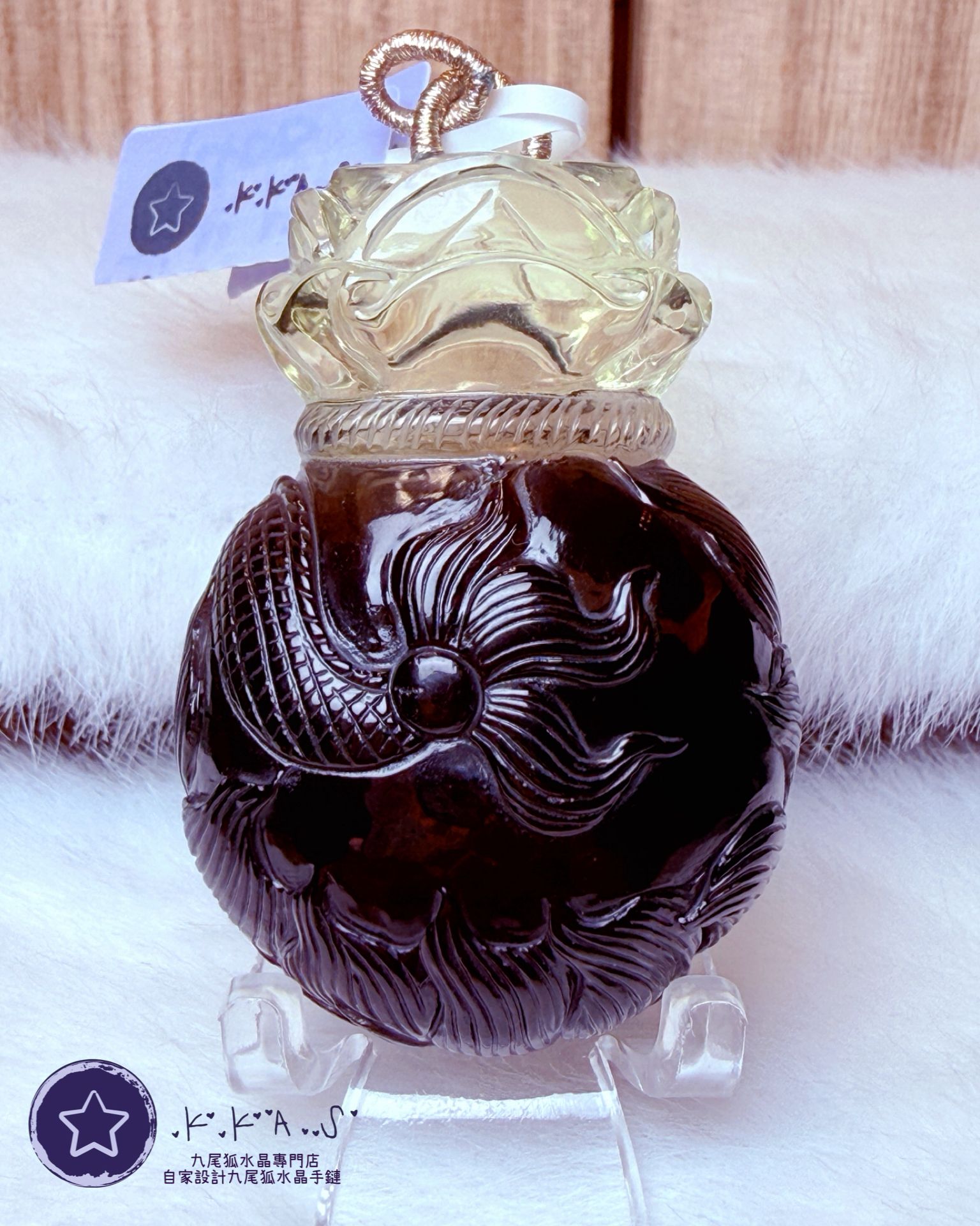 K00120 茶水晶 將軍龍狐 - 吊墜/手牌兩用款