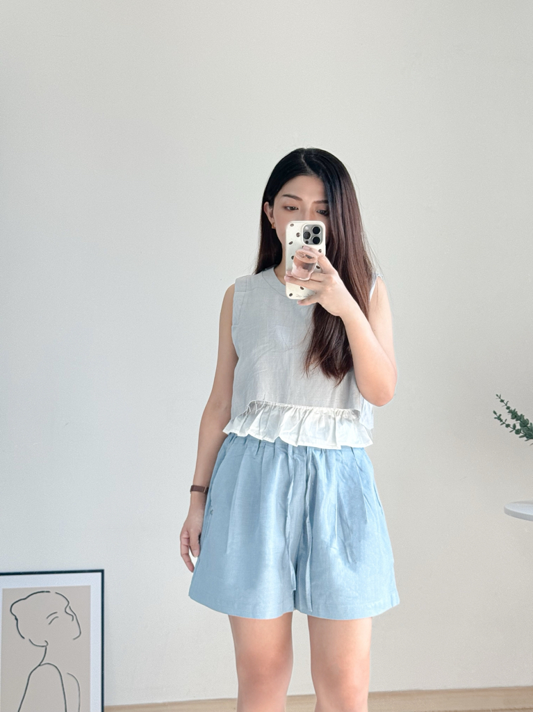 High Waist Cotton Linen Casual Short 韩系高腰棉麻休闲抽绳短裤 （ 5 Colors )