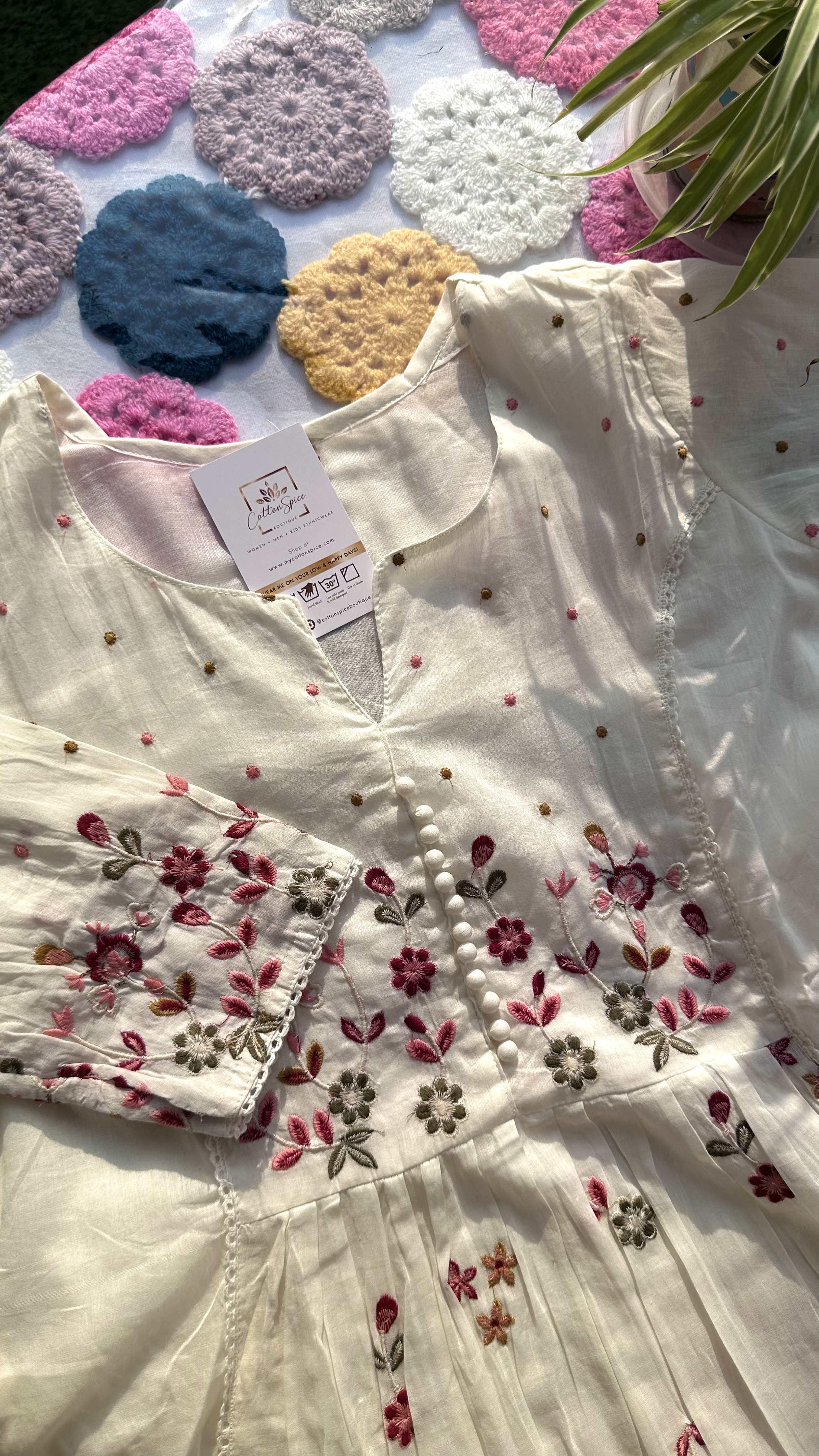 Pure White Embroidered Floral Print Kurta Set