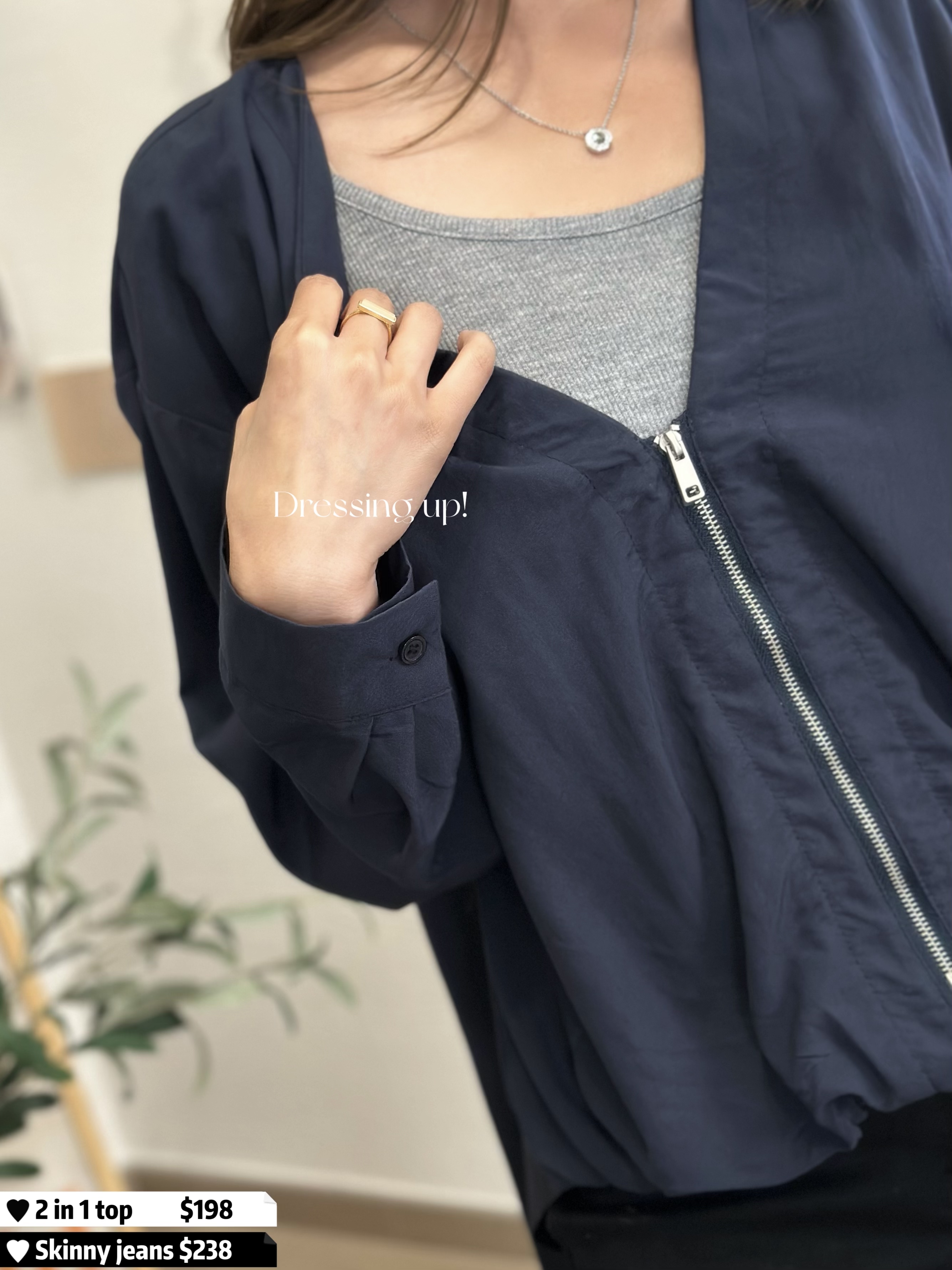  神級假兩件｜拼接斜布上衣