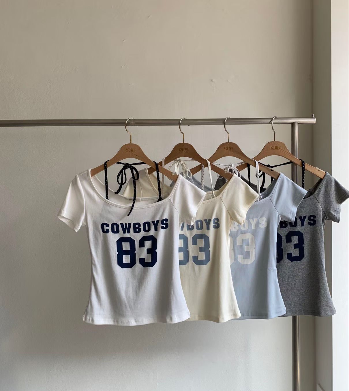 韓國拼色83露膊假兩件Tee