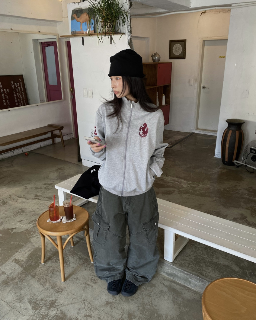 Graphic High-Neck Zip-Up