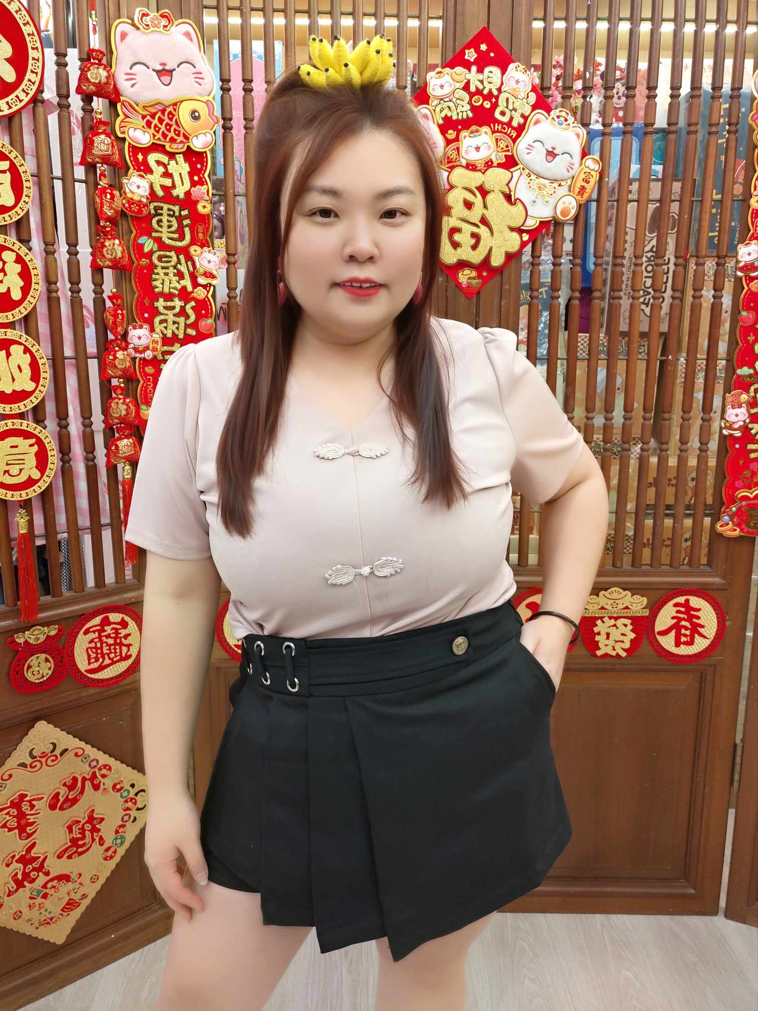 TW#5273 V领盘扣简约上衣