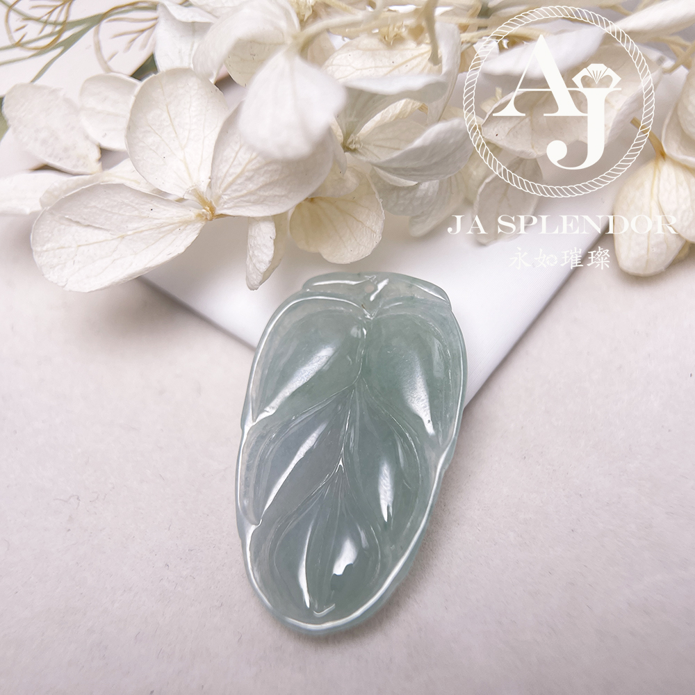 JN-336 天然翡翠A玉 冰潤晴藍事業有成/玉葉金吊墜