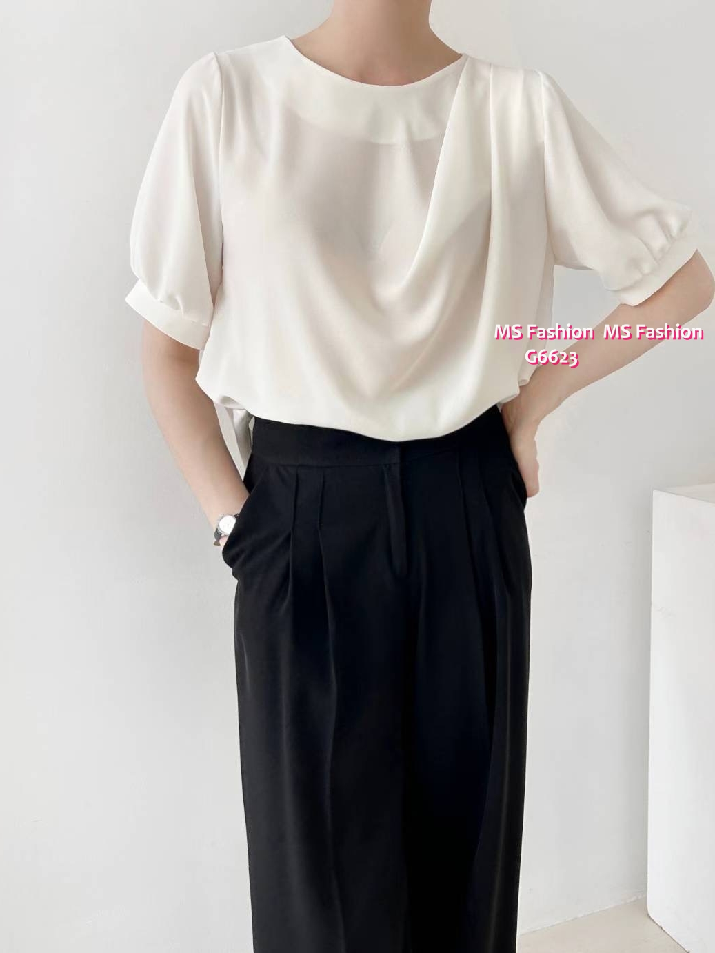 G6623 靚料淨色打皺top
