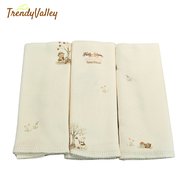 TrendyValley Organic Cotton Baby Wash Handkerchief Printed Design  (3 Pcs)