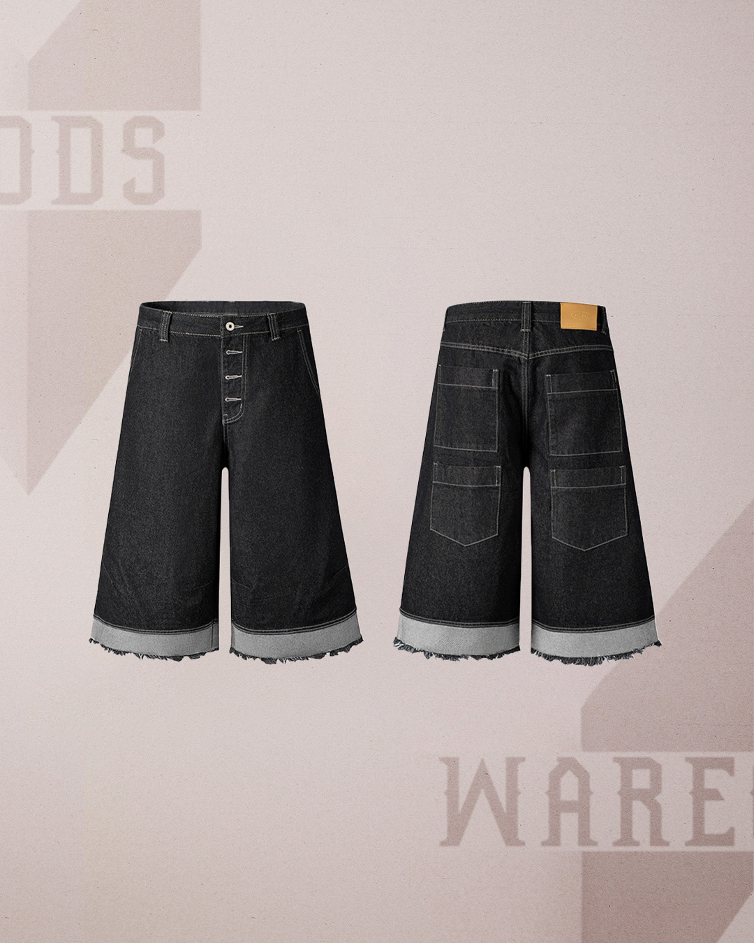 W5682拼接磨邊牛仔短褲