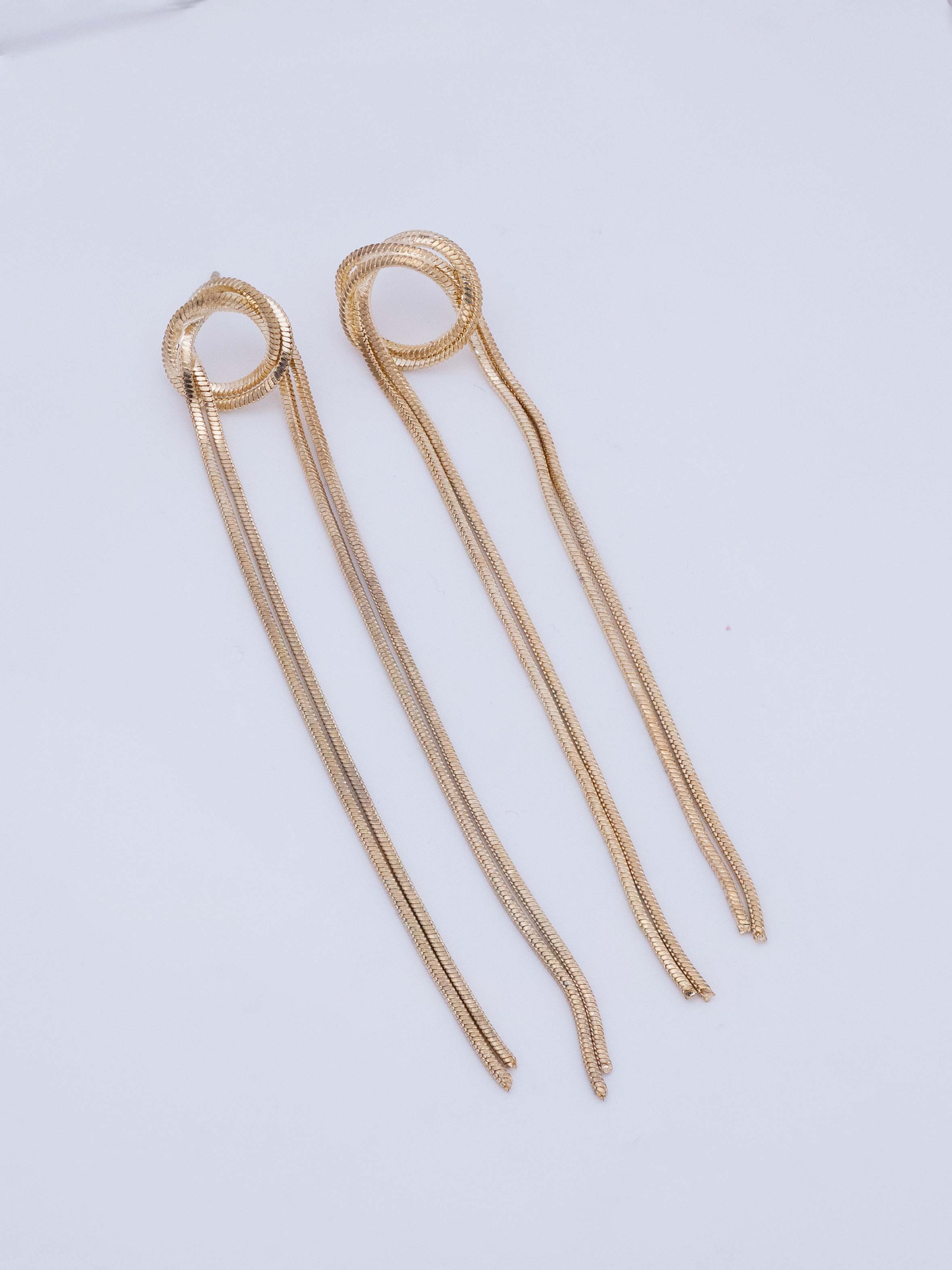 Double Line Loop Drop Stud Earrings