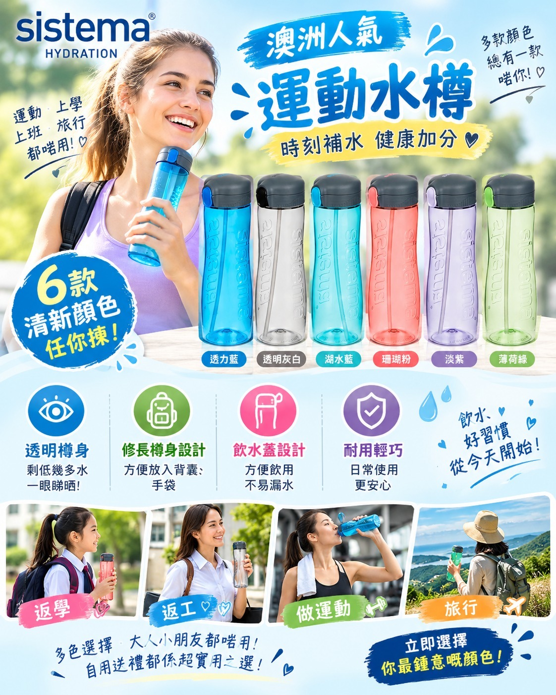 【預訂】紐西蘭製造 Sistema 運動水樽 800ml