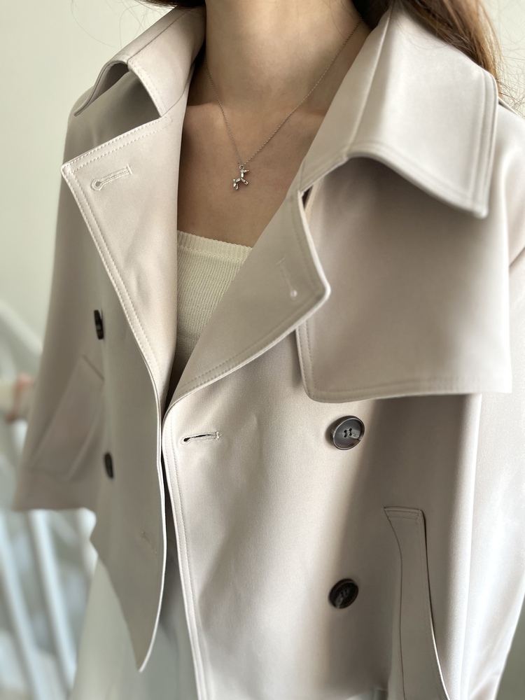 Trench-Style Short Coat (Beige)