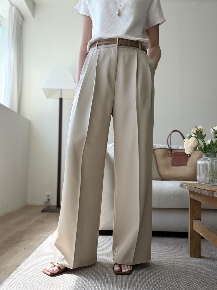 Timeless Pleated Flow Pants (Beige)