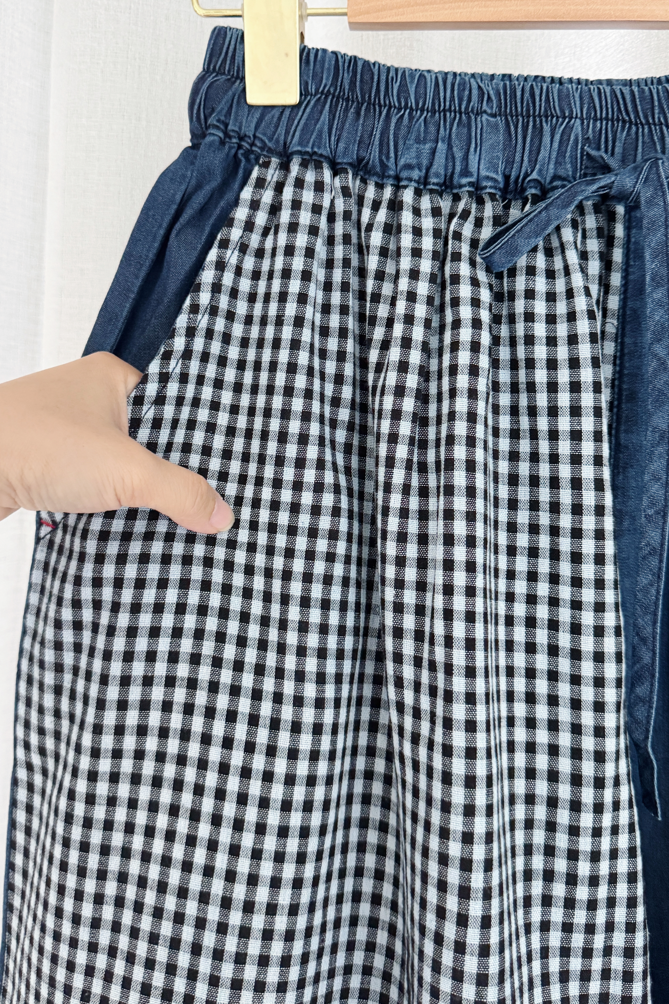 设计感丹宁拼接宽松长裤