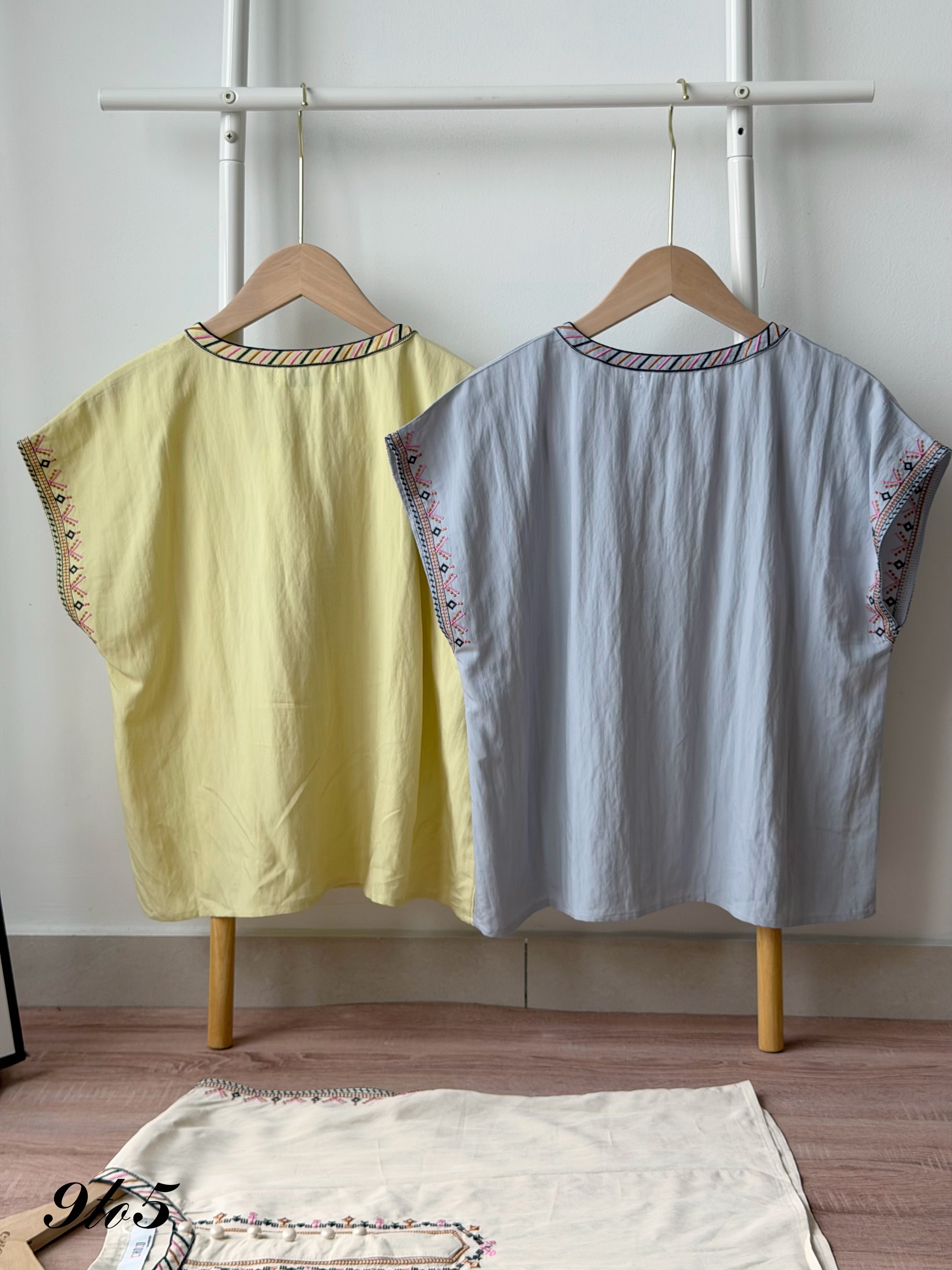 T4517 Peony Embroidered Cape Sleeve Top - 3 Colors