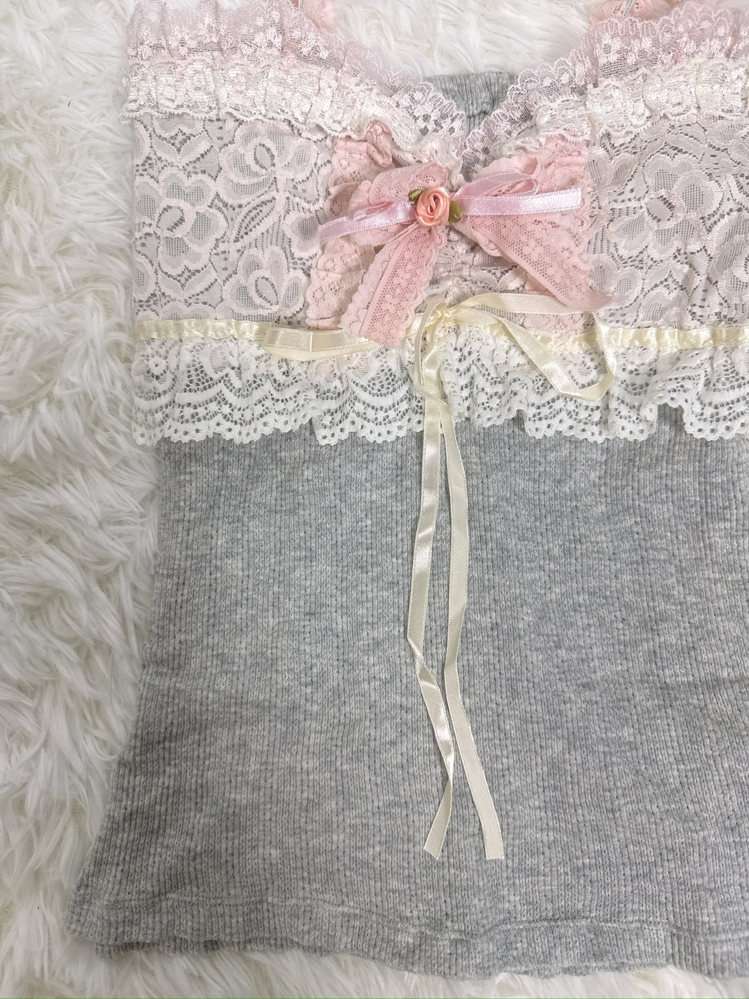 Grey Balletcore Lace Rose Remade Camisole