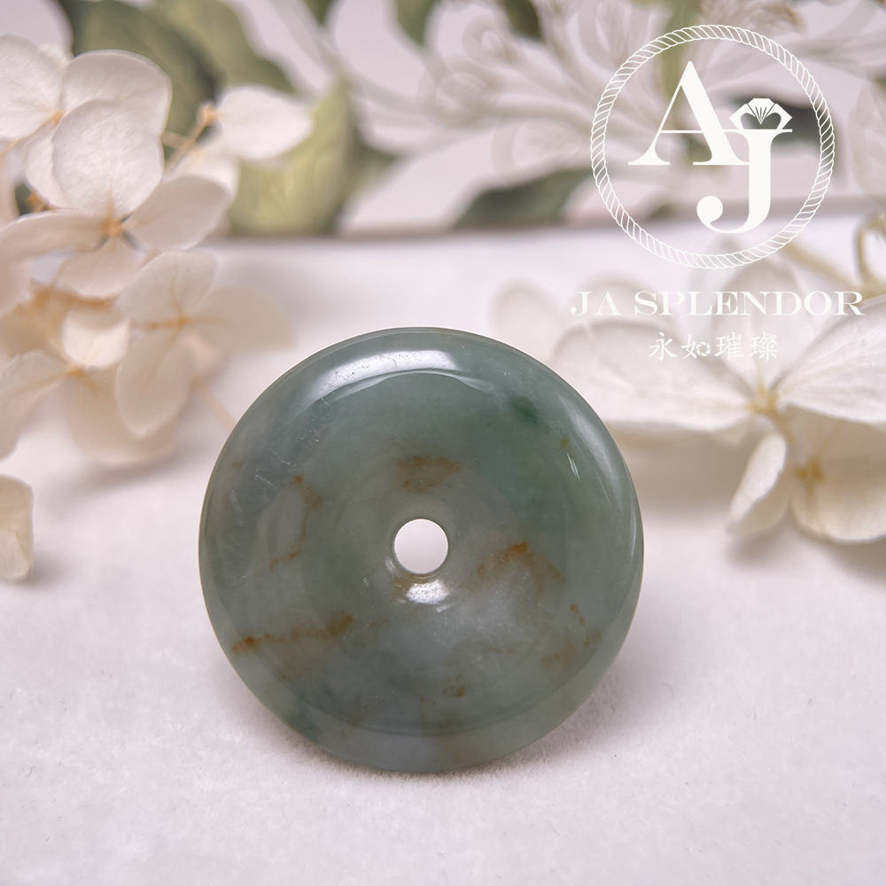 JN-218 天然翡翠A玉 特色綠映紅平安扣