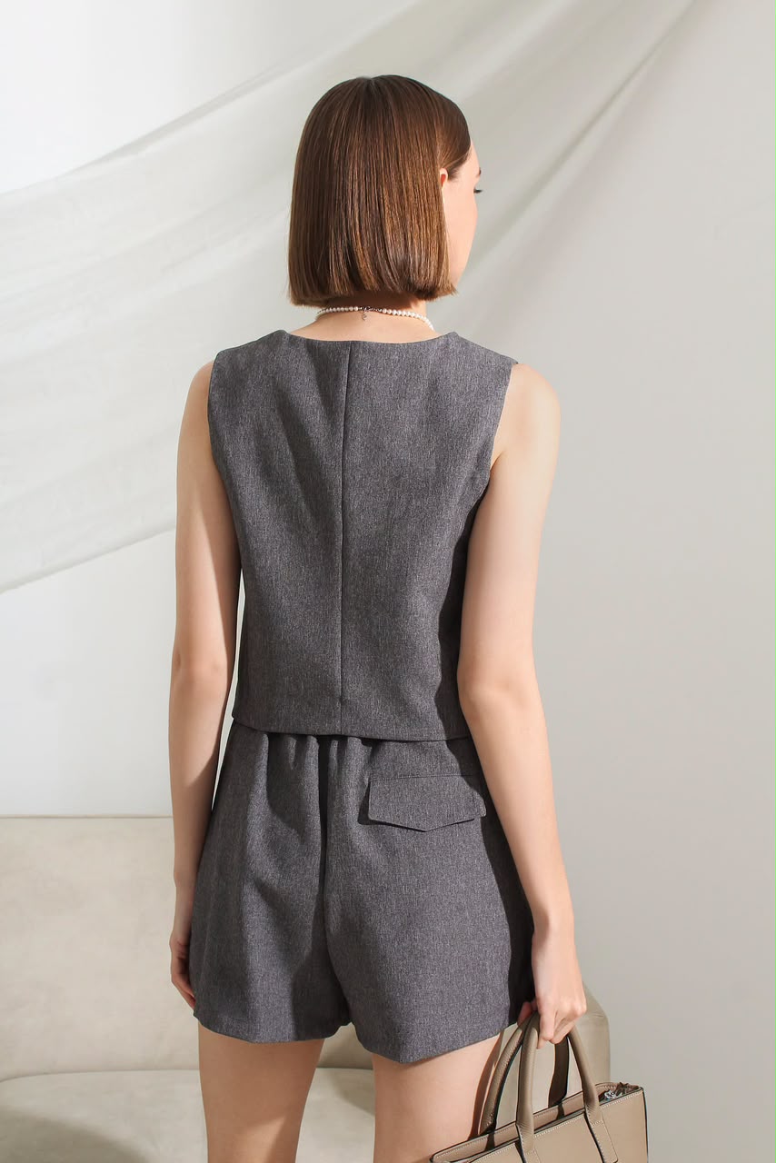 MFY10019+MFY10019-1 Modern Tailored Vest & Pleated Shorts Set