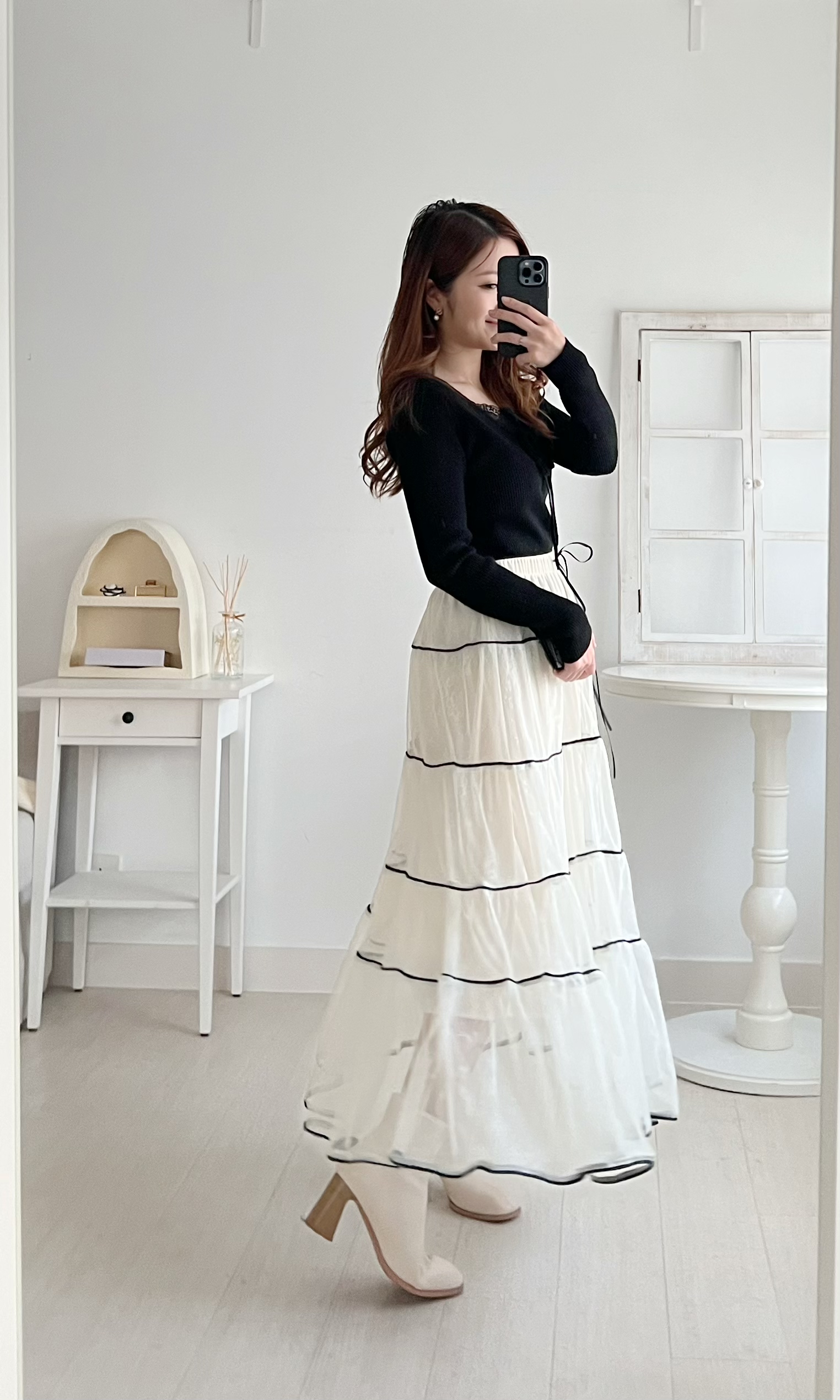 法式框線軟軟蕾絲長裙(KR)316882