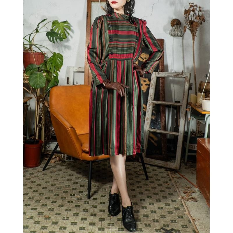 Vintage Japanese Festive Color Side Tie Collar Day & Night Dress - Size L (MT1608-146)