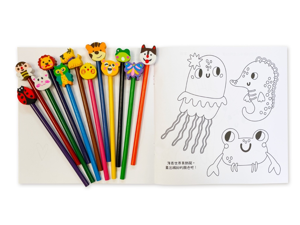 🔸預購貨品🔸寶貝創意彩繪時光:可愛動物(附12枝彩色鉛筆+12個造型橡皮擦+1本繪畫冊)