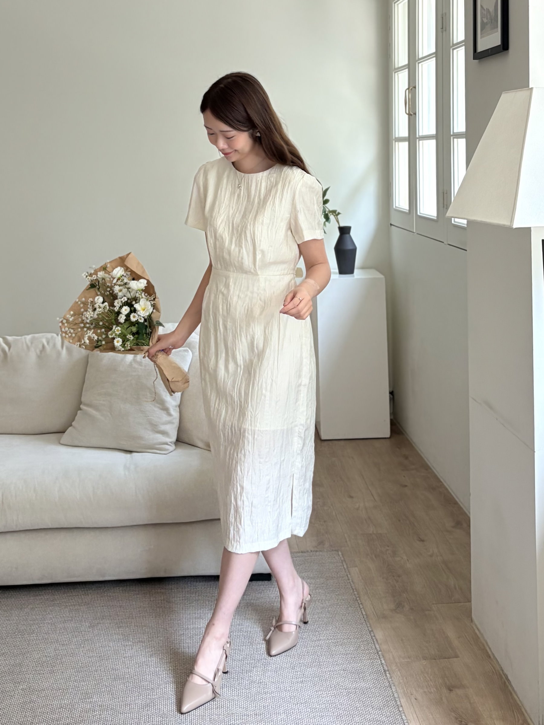 Lune Textured Dress (Ivory)