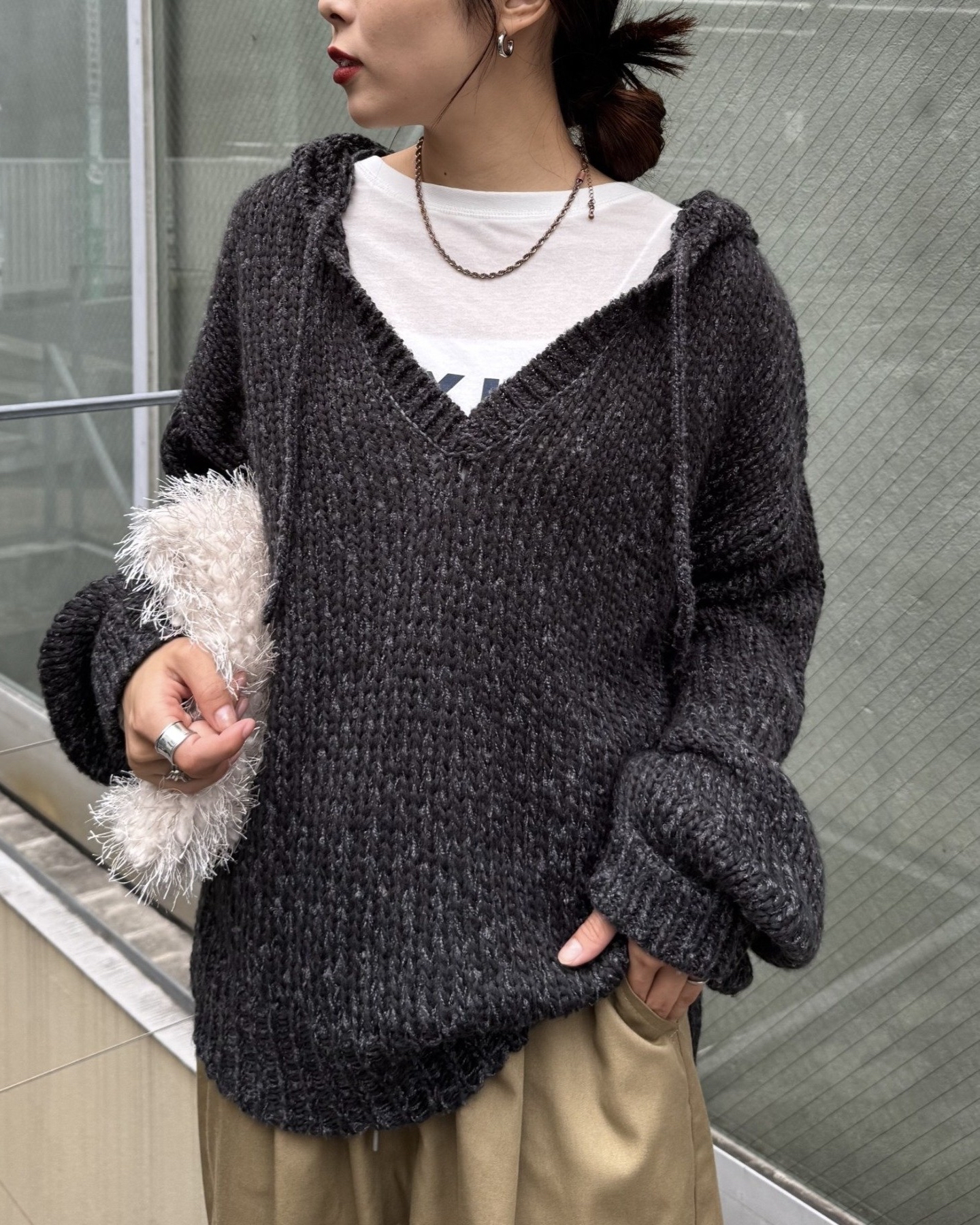 V領針織連帽上衣【JT022】