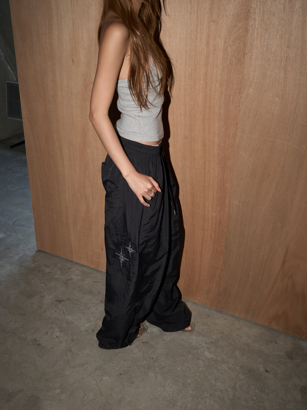 Star Embellished Nylon Pants