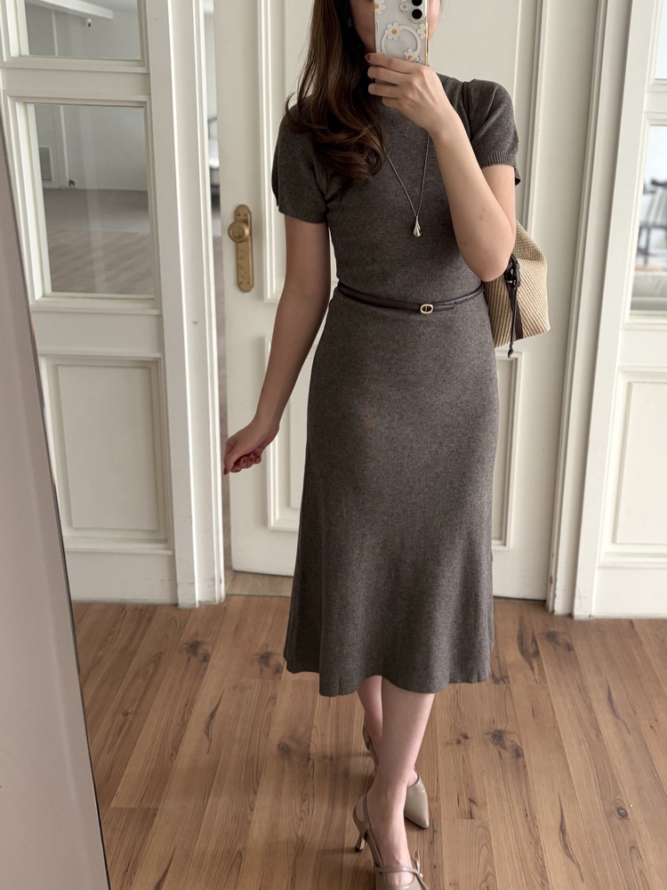 Timeless Belted Knit Dress (Brown)