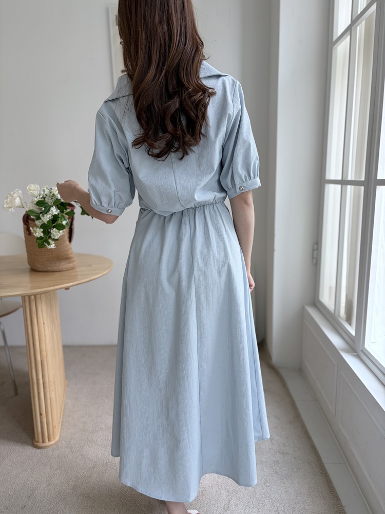 Lena Contoured Waist Dress (Pastel Blue)