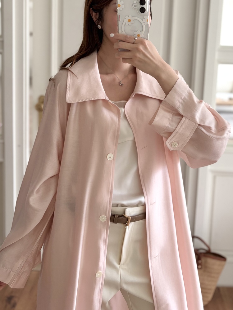 Silky Belted Trench Coat (Pink)