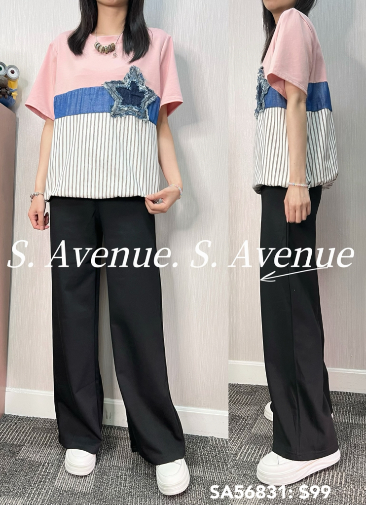 SA56831: 短袖拼直條星星patch tee