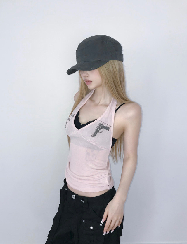 Halterneck Graphic Slim Fit Top
