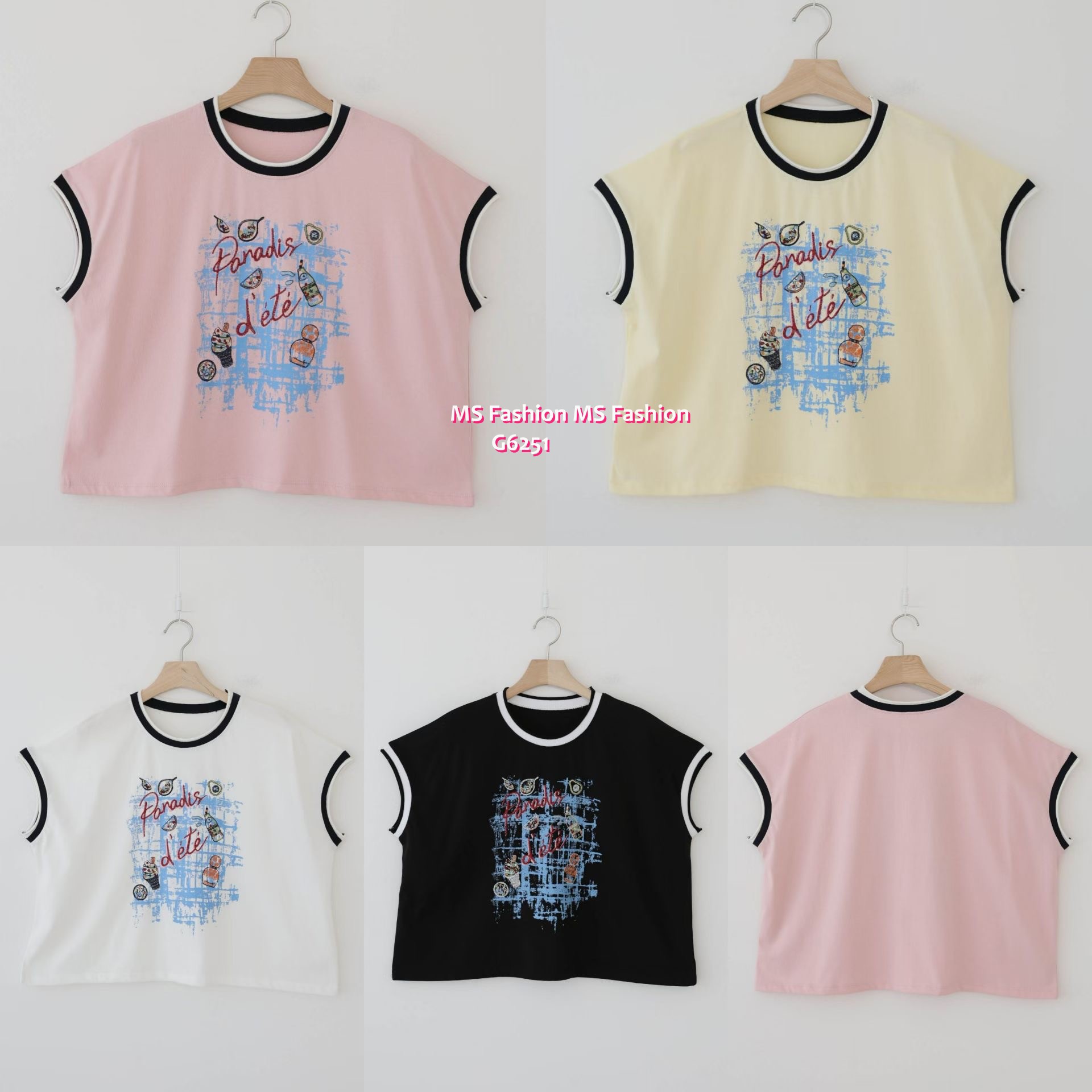 G6251 韓國🇰🇷高質靚print拼邊top