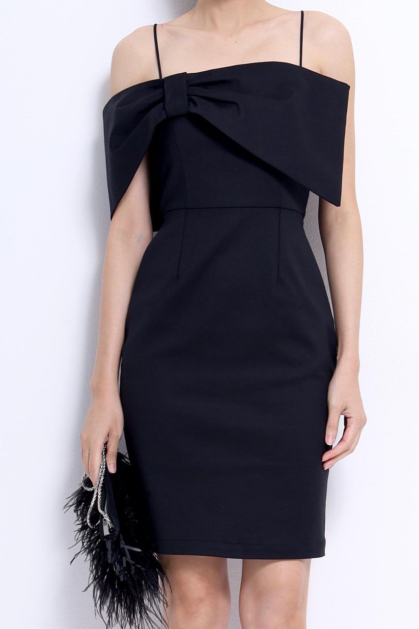 大蝴蝶结设计修身连身裙 2114