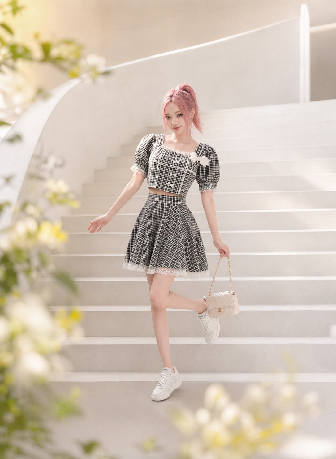 【APV Girliness】黑白格雷絲法式午茶小公主套裝Monochrome Tea Party Gingham Set)