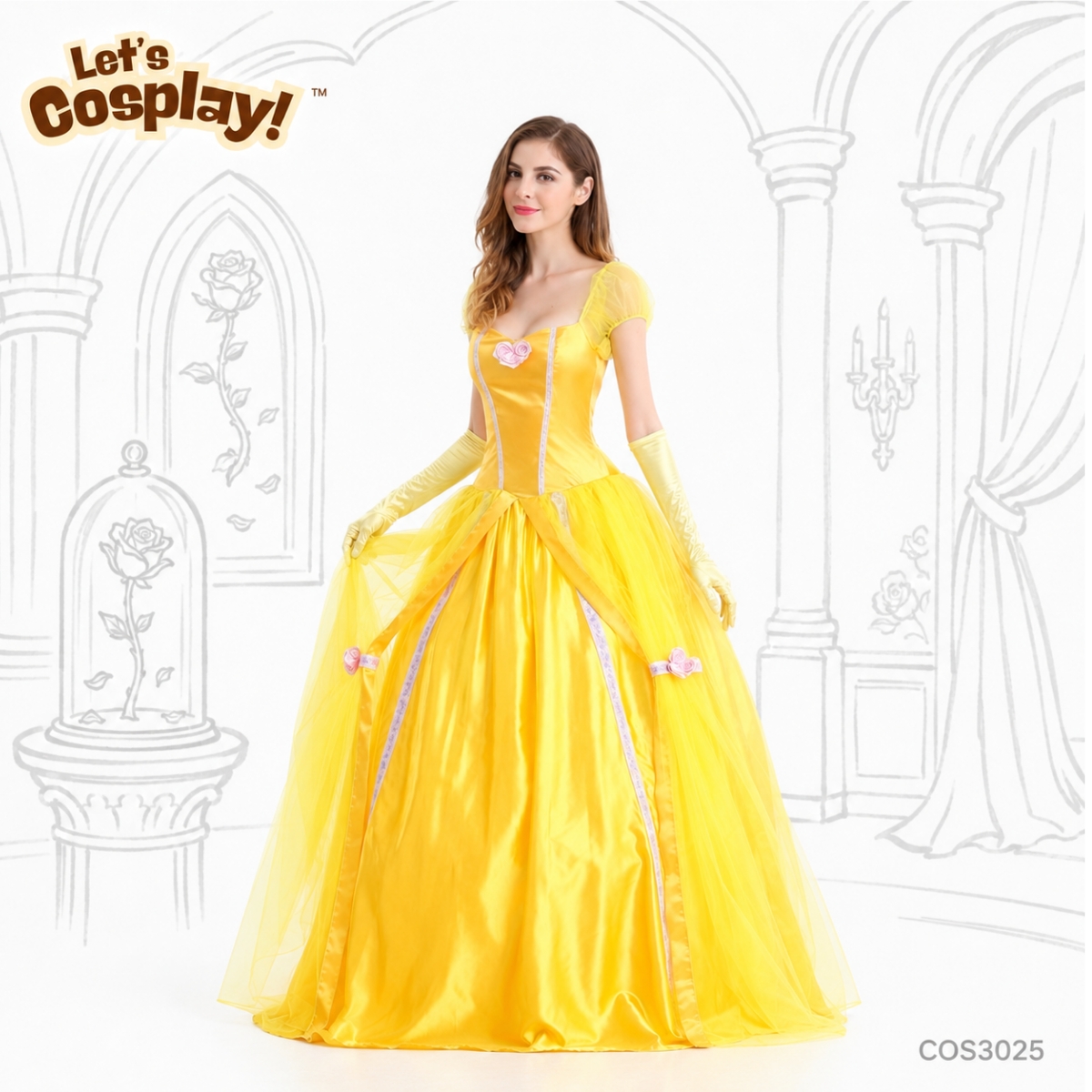 美女與野獸主題 Belle 成人公主裙｜萬聖節 Cosplay 服裝｜童話公主角色扮演｜舞台表演禮服｜香港現貨 Lets Cosplay