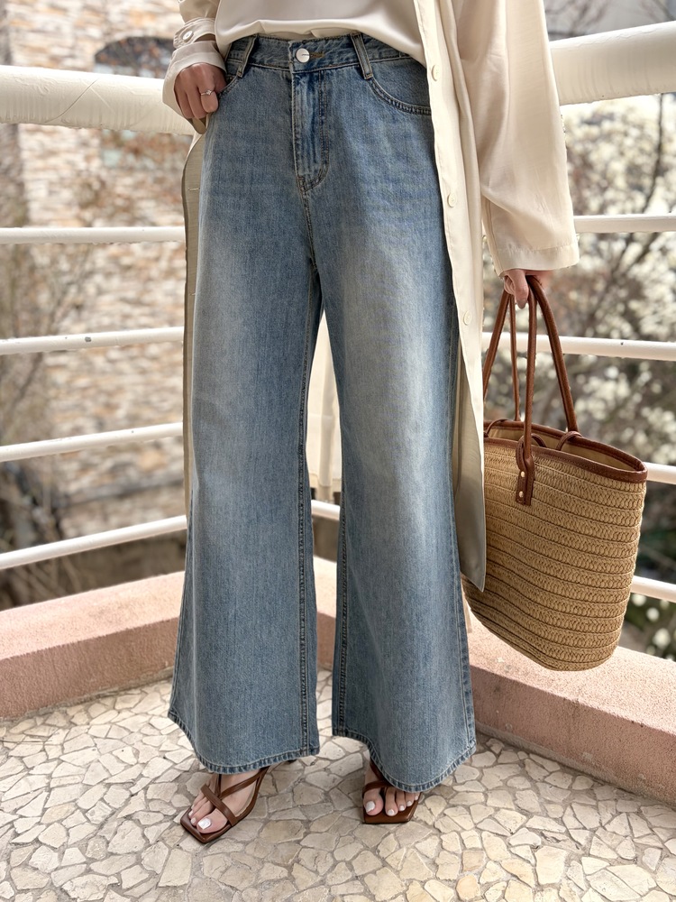 [薄!] Faded Wash Wide Leg Jeans