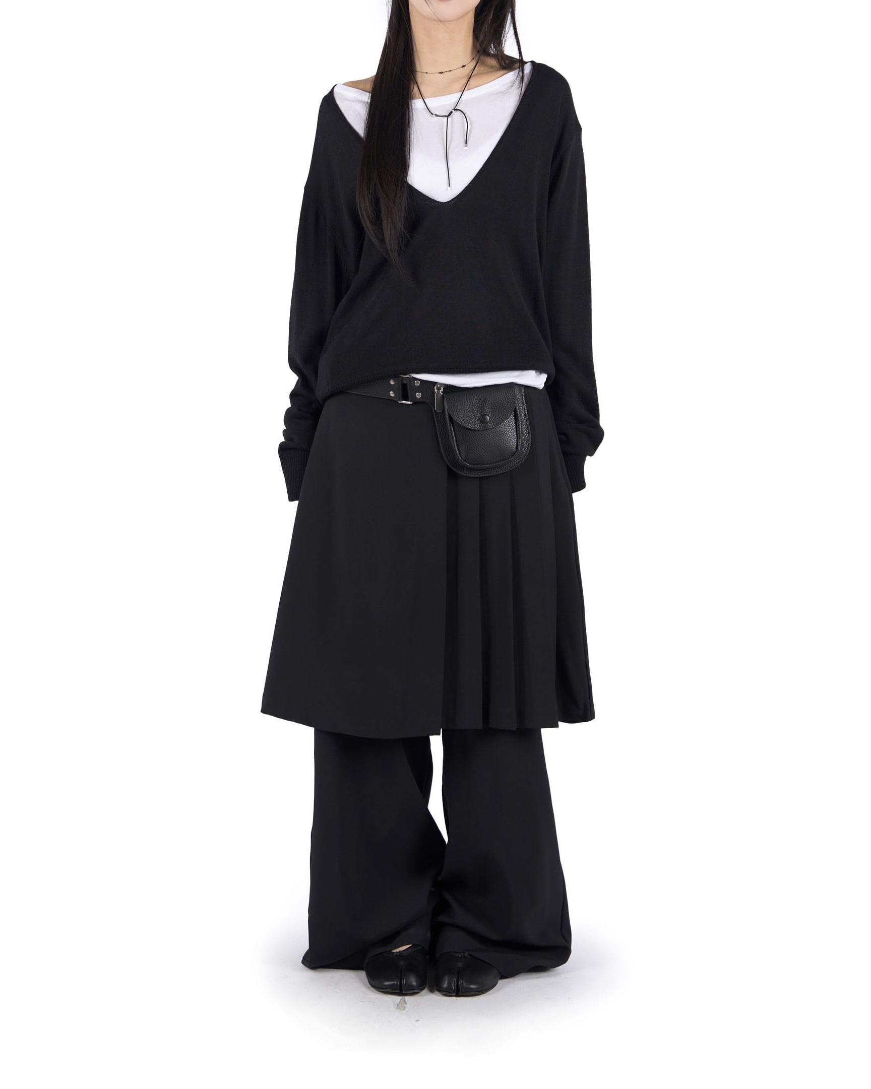 Pleated Layered Skirt Pants