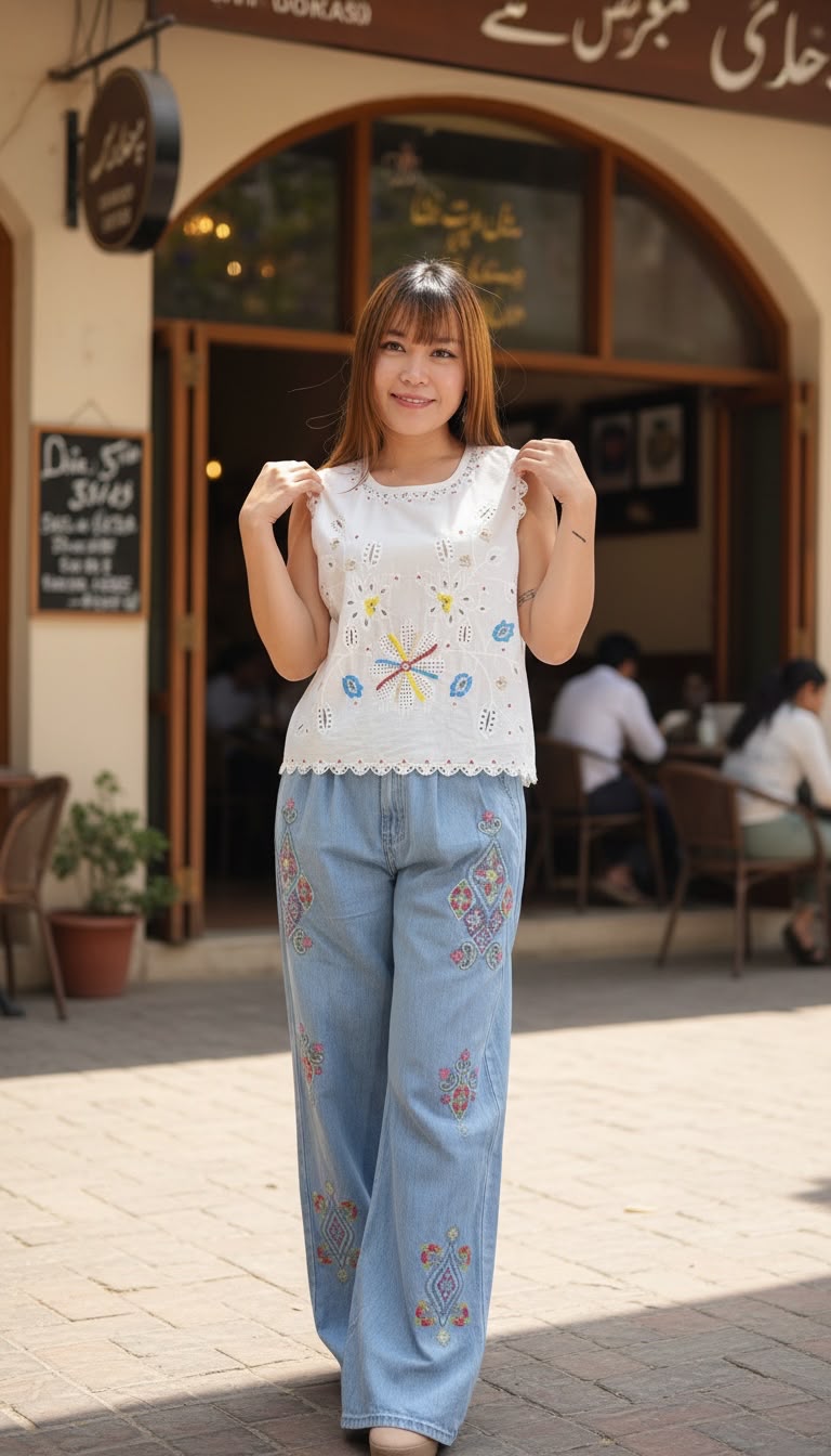 PKT 2625 White Flower Pattern Emb. Top