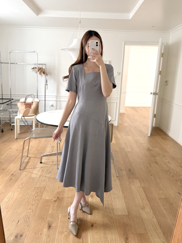 Asymmetric Striped Dress (Grey)