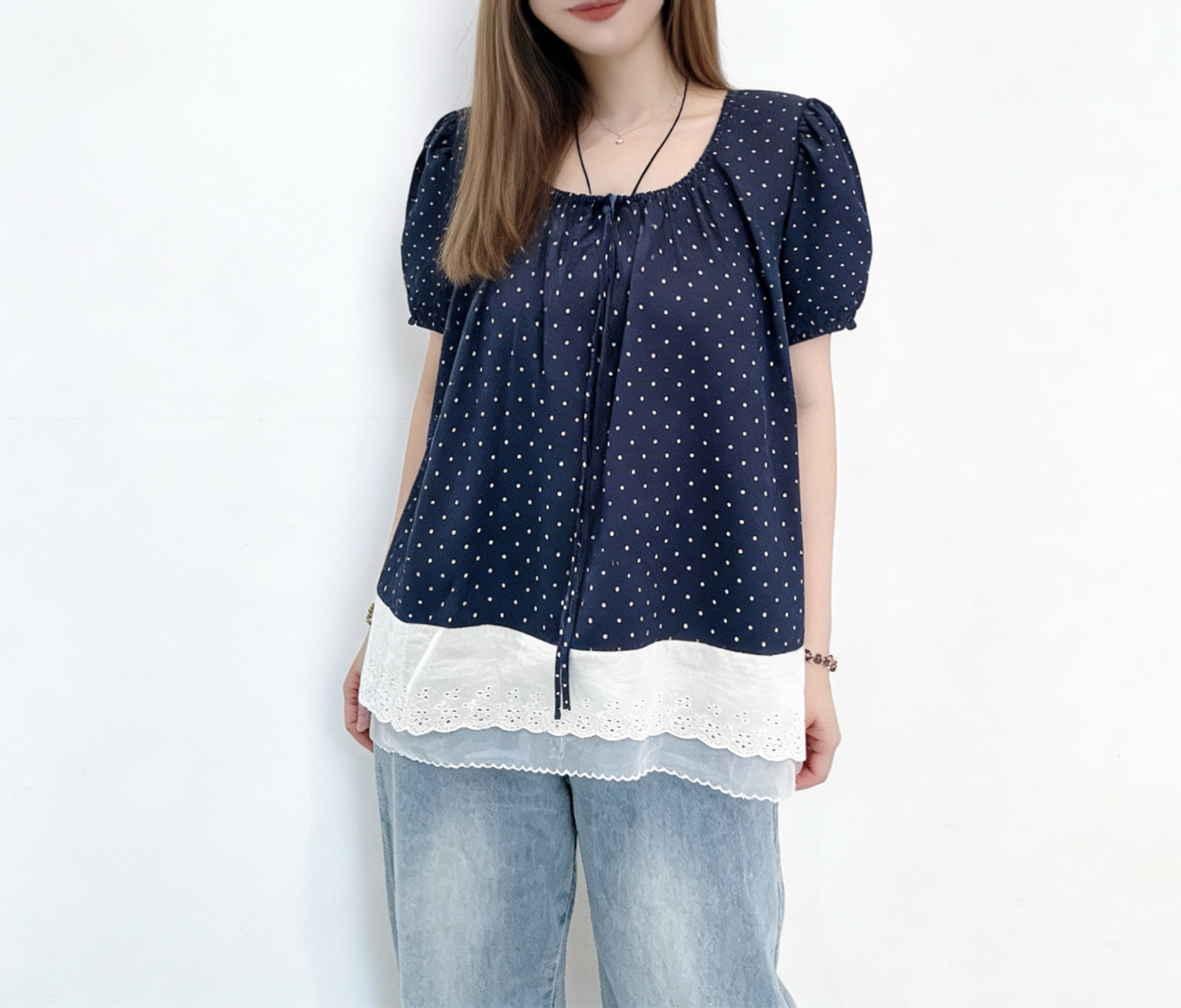 🌼初春優惠🍀 波點拼接網紗Top