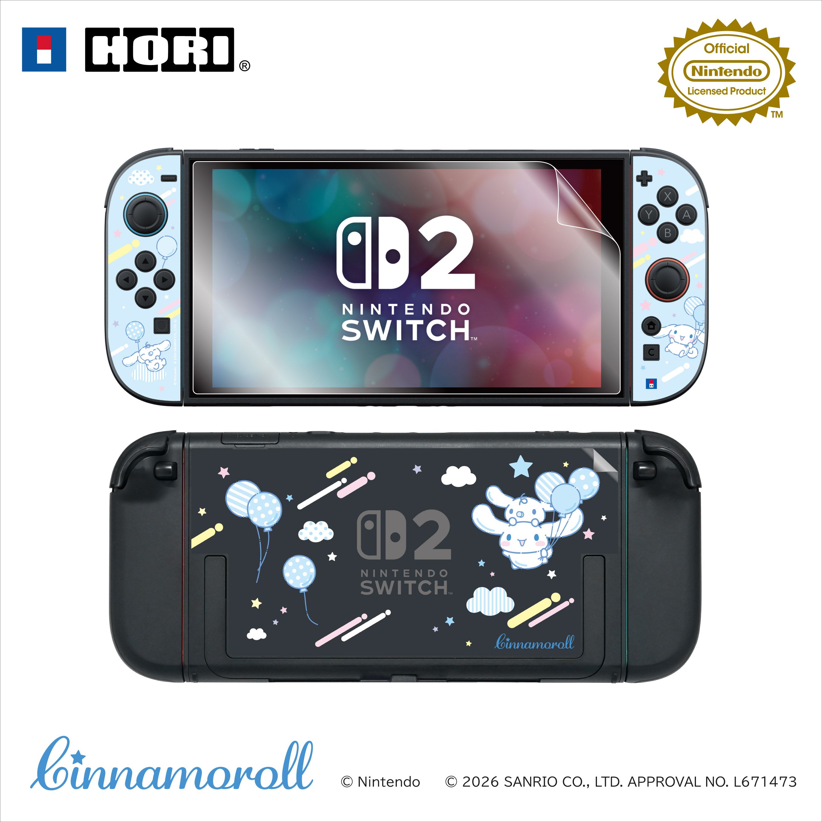 HORI NS2 保護膜+裝飾貼紙+毛絨螢幕擦套裝 三麗鷗系列 大耳狗 (NSX-238)        HORI NS2  Decoration Kit with Plush Toy Sanrio Series Cinnamoroll (NSX-238)