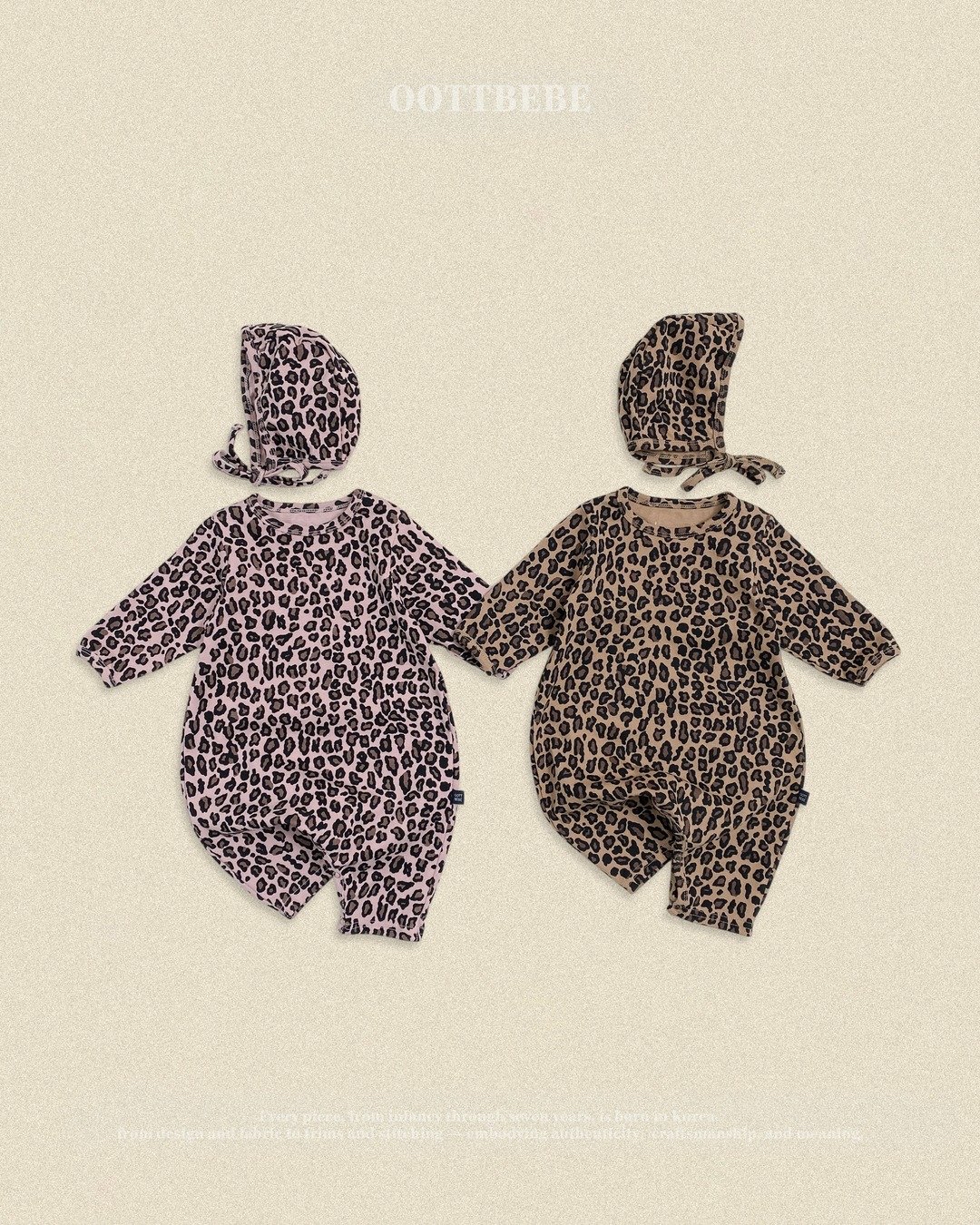 OOTT |  (bebe) Little Leopard Print Full-Body Suit + Bonnet Set