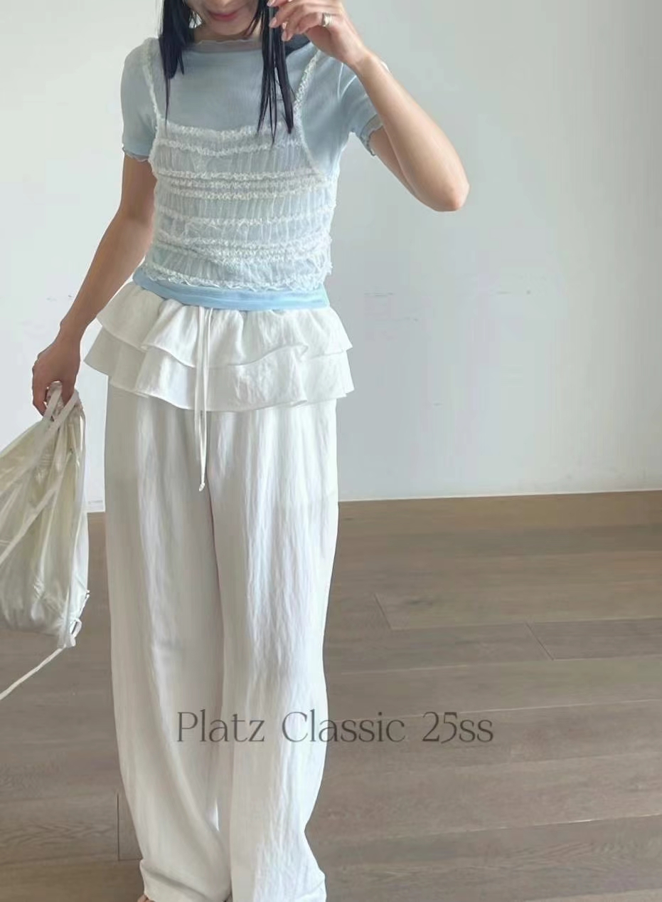 High-Waisted Wide-Leg Pants with Ruffled Waist Detail‖双层蛋糕式荷叶边腰头抽绳设计高腰阔腿裤 KR04152725
