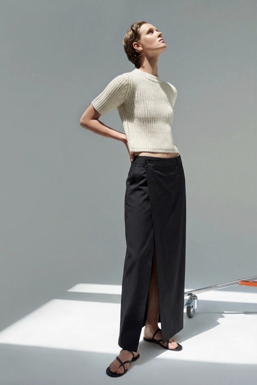 E8236BS Minimal Wrap Midi Skirt
