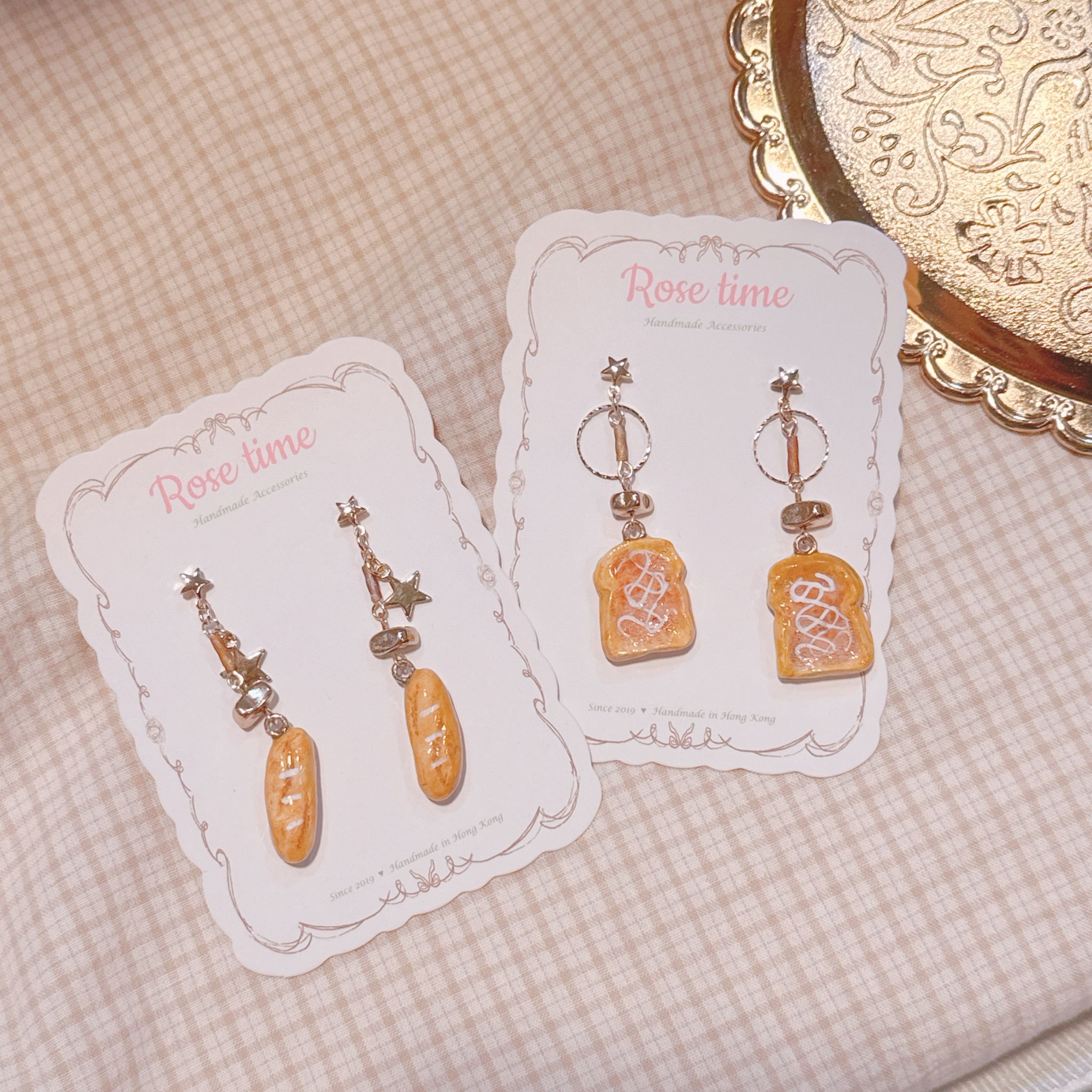 手繪 茶餐廳小食 奶醬多/小法棍🥖耳環